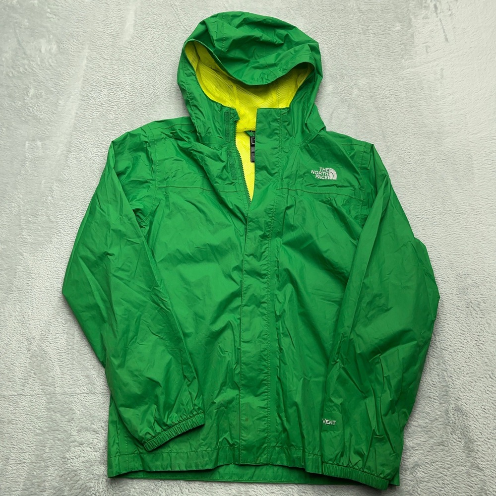 The North Face Hyvent Rain Jacket Kids L 14-16 Green Mesh Lined Hooded Ducks
